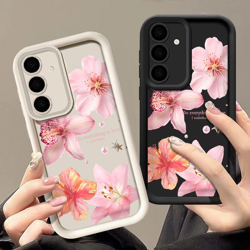 Samsung Galaxy A55 - غطاء هاتف بزهور وردية لسامسونج جالاكسي