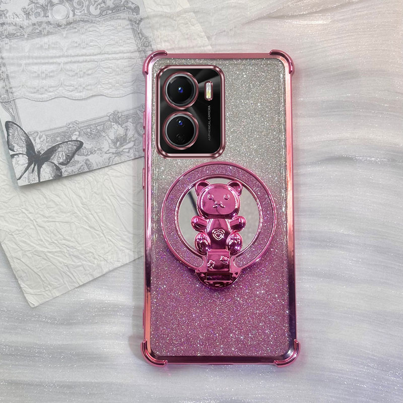 Vivo Y28 - غطاء هاتف بتصميم قلب ودب لامع